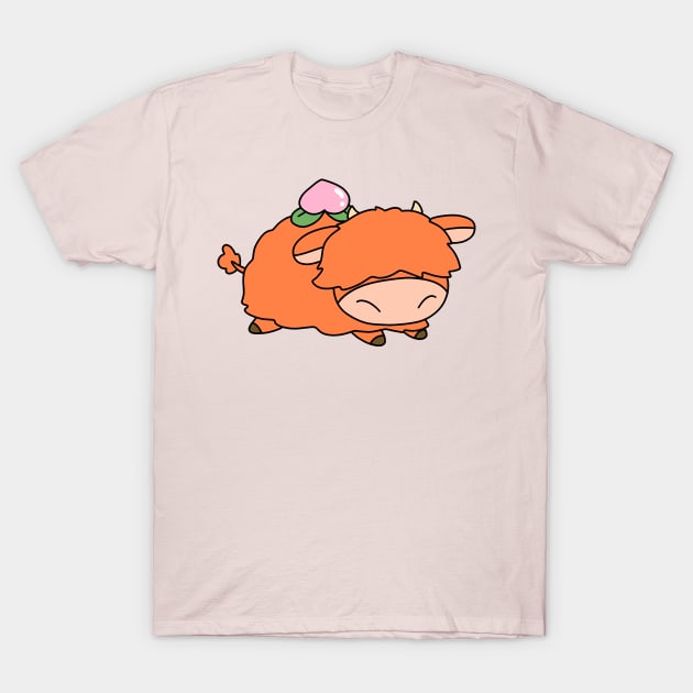 Peach Fruit Highland Cow T-Shirt by saradaboru